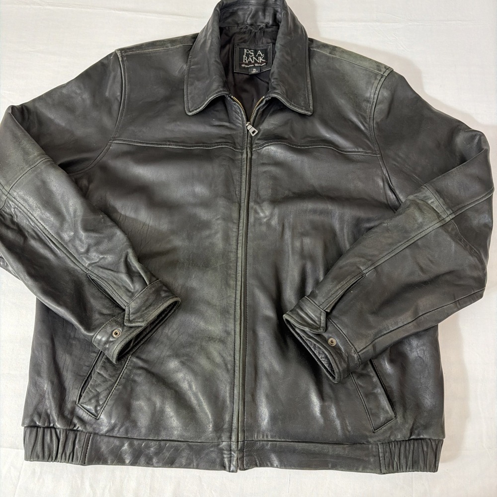 Jos A Bank 100% Leather Jacket Mens Size XL Classic Outerwear Black‎ Clean Nice